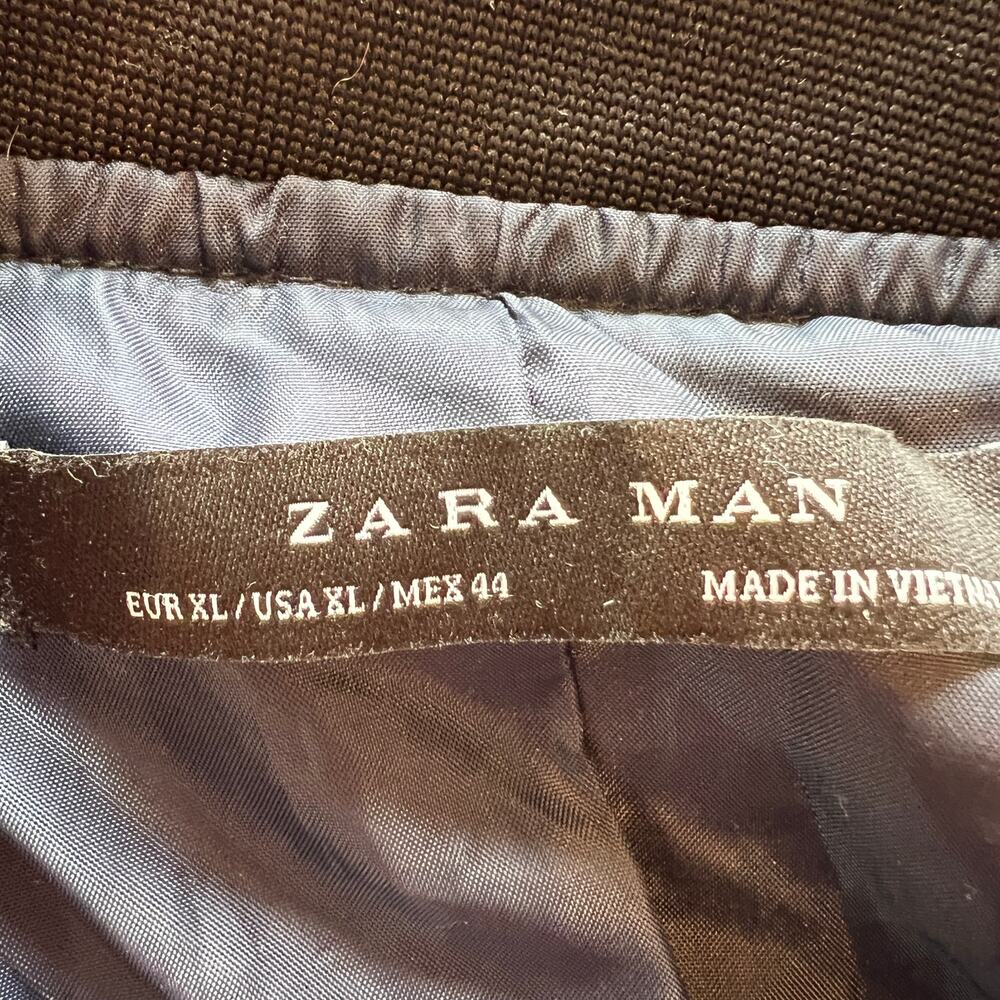ZARA MAN Zip Up Bomber Jacket Faux Leather Trim Size XL In Black - Picture 5 of 7